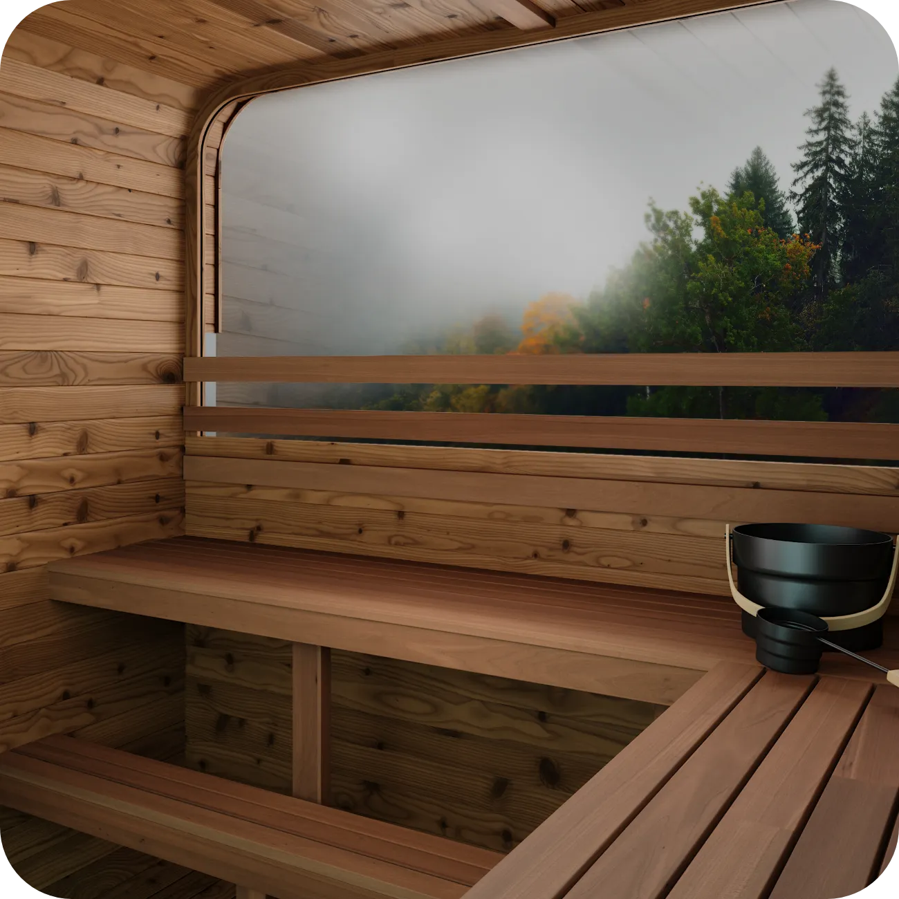 Custom bench configuration in Thermory sauna